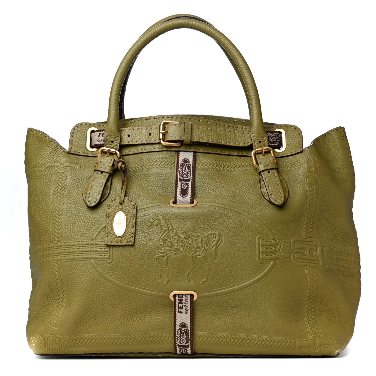 Fendi Calfskin Romano Selleria Villa Borghese Tote Green 1 of 18