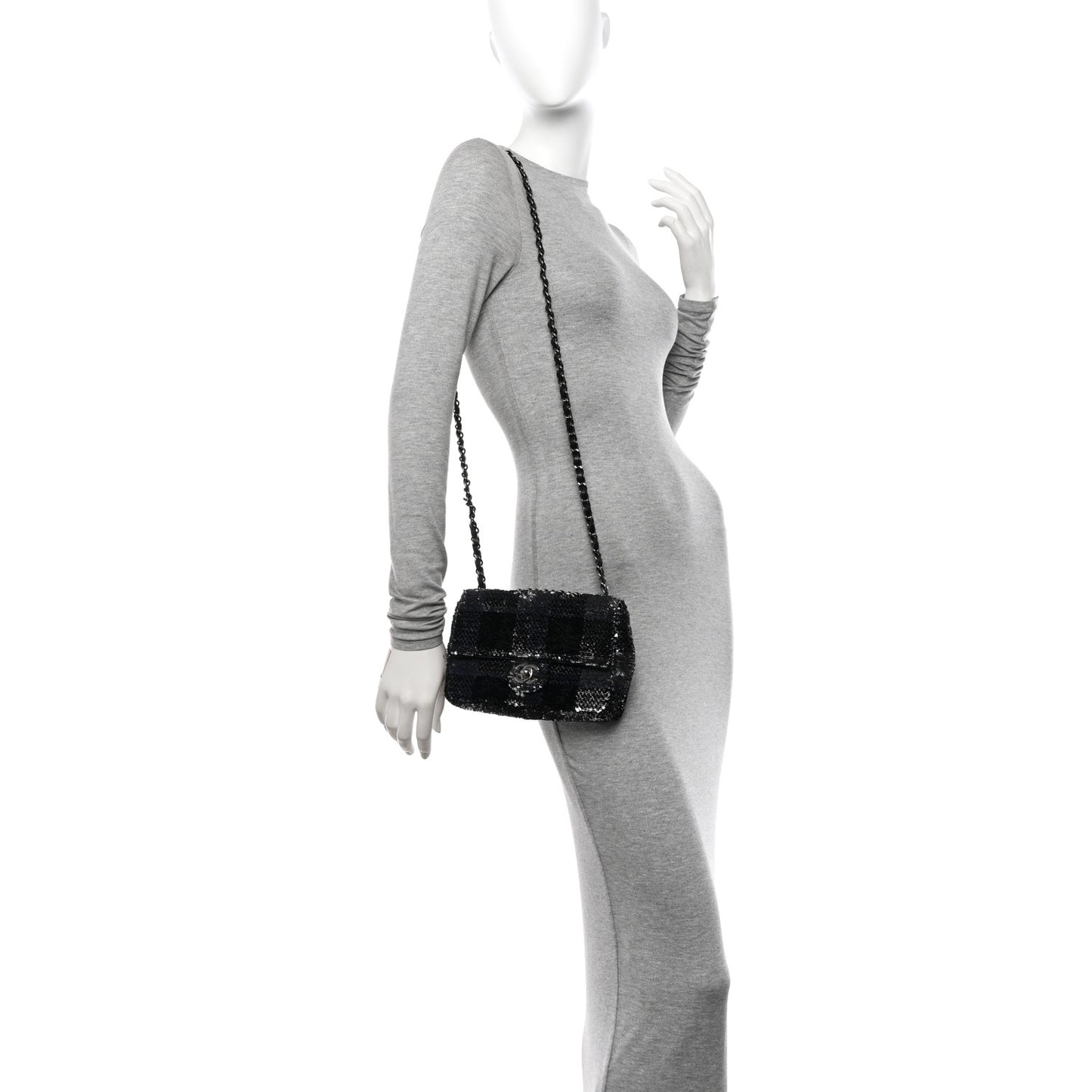 Sequin Mini Rectangular Single Flap Black Silver