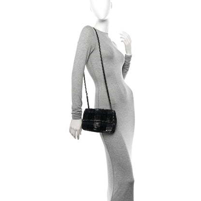 Chanel Sequin Mini Rectangular Single Flap Black Silver 3 of 10