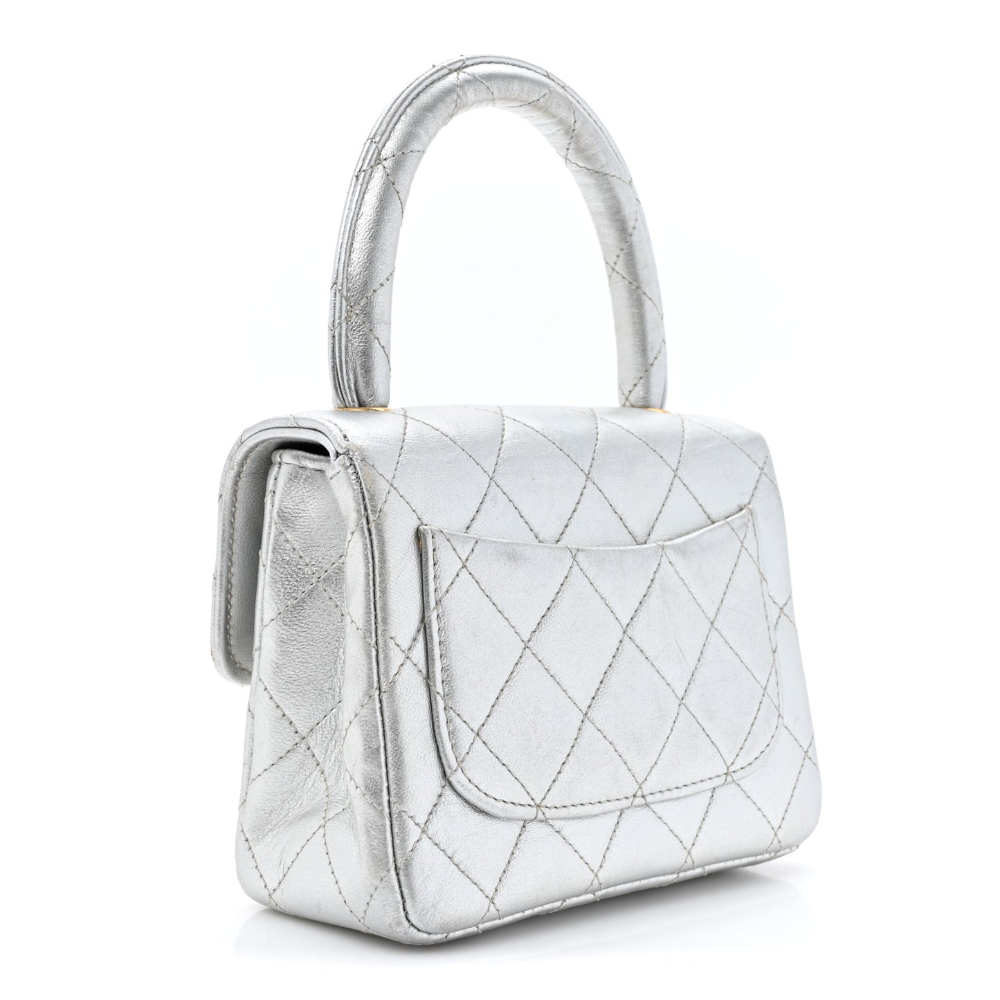 Metallic Lambskin Quilted Mini Kelly Silver