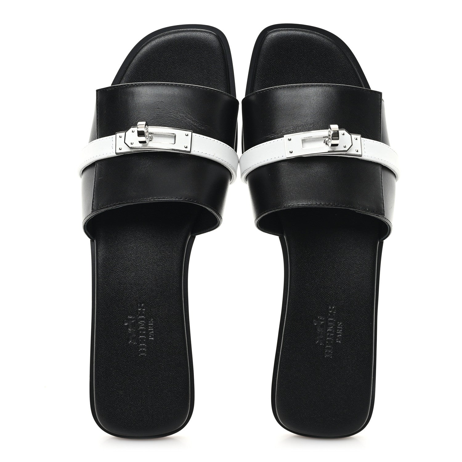 Hermes Calfskin Giulia Sandals 37 Black White 2 of 9