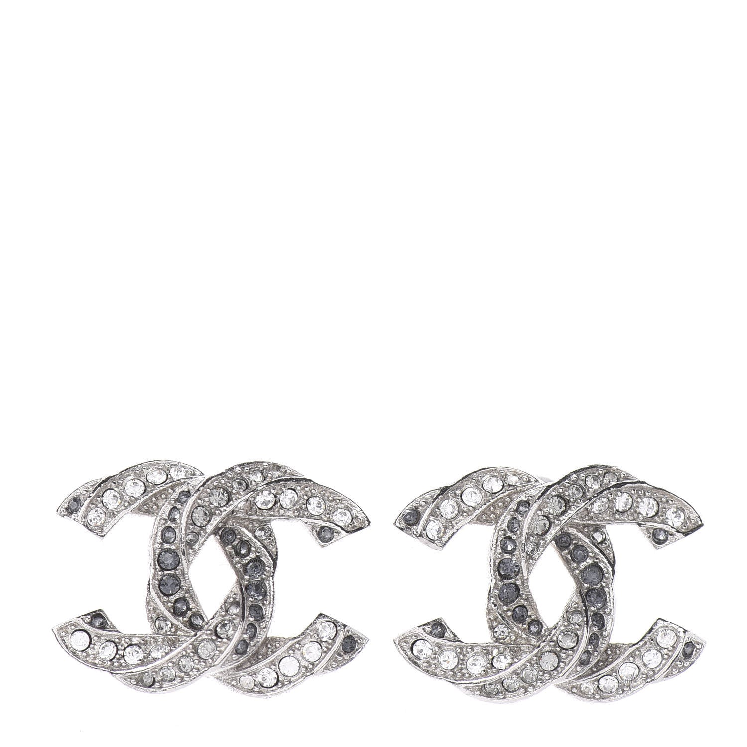 Chanel Crystal CC Twisted Earrings Silver 1 of 4