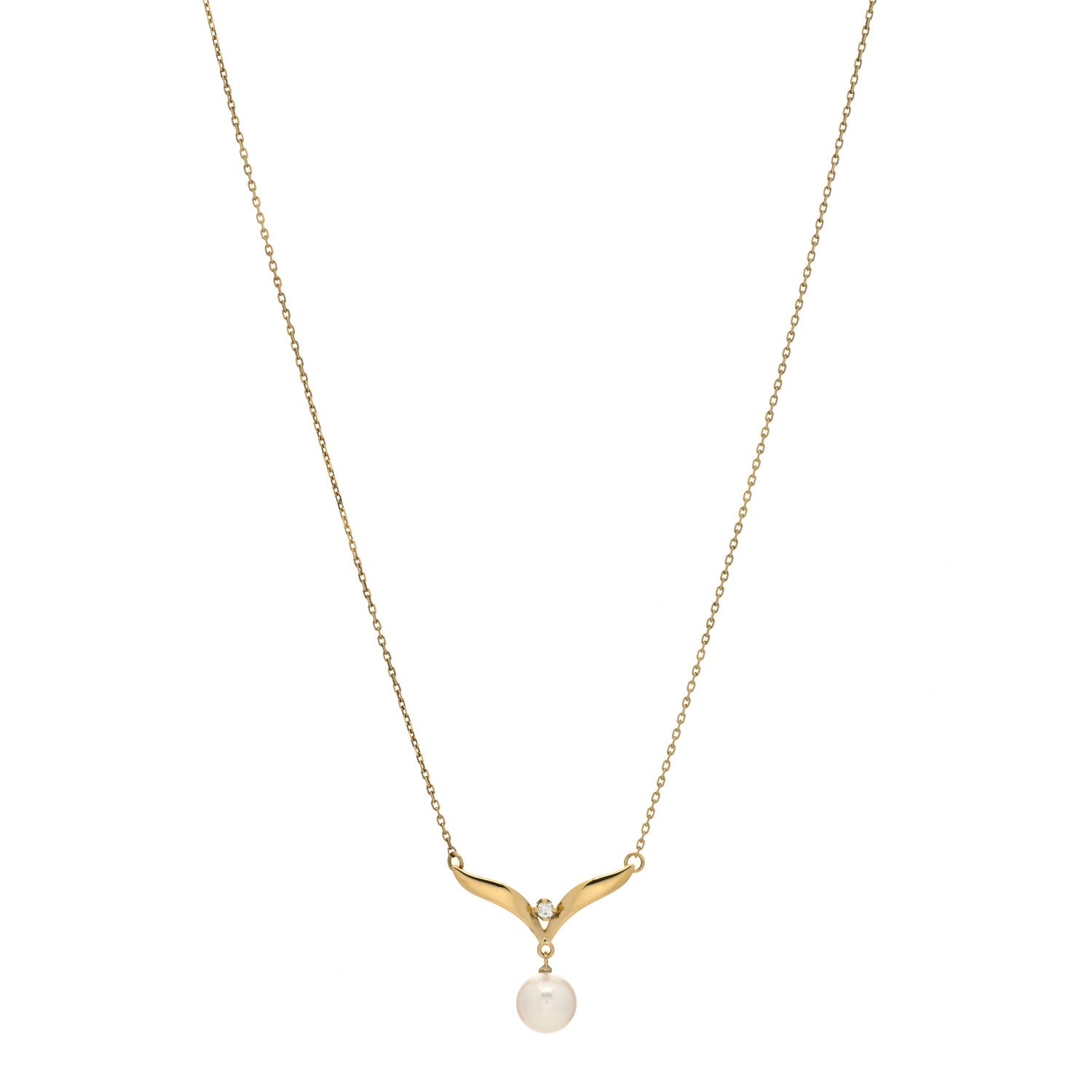Mikimoto 18K Yellow Gold Diamond Akoya Pearl 7mm Pendant Necklace 1 of 3