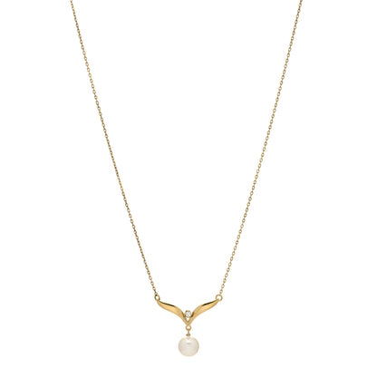 Mikimoto 18K Yellow Gold Diamond Akoya Pearl 7mm Pendant Necklace 1 of 3