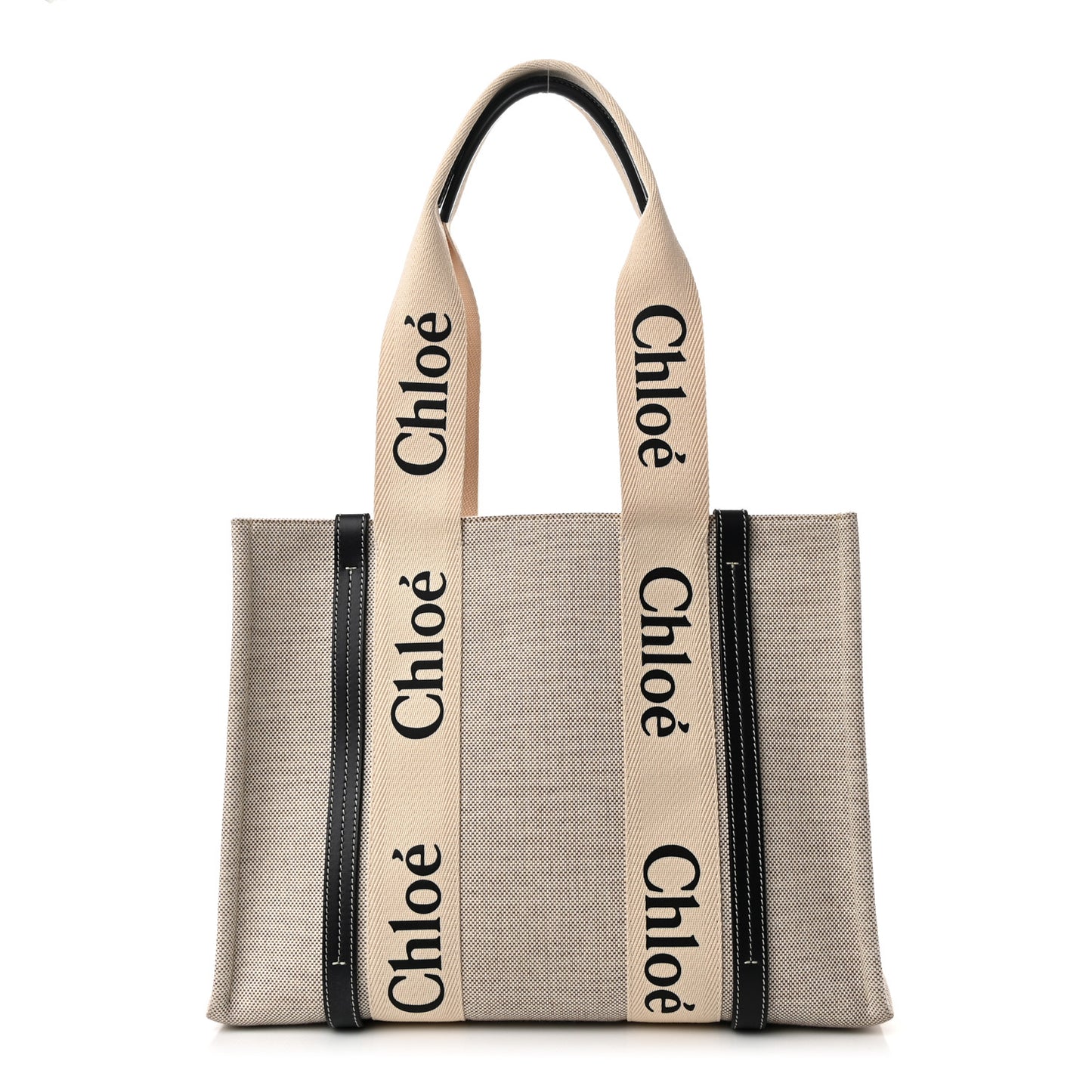 Cotton Calfskin Medium Woody Ribbon Tote White Black