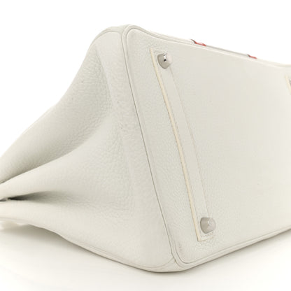 Hermes Taurillon Clemence Lizard Club Birkin 35 Blanc Gris Perle Sanguine 9 of 16