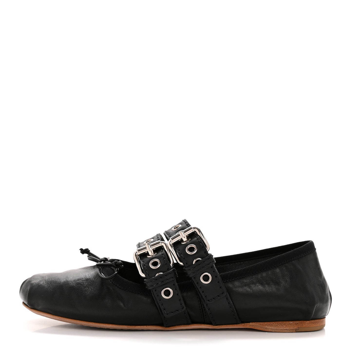 Nappa Vitello Nevada Double Buckle Ballerina Flats 36.5 Black