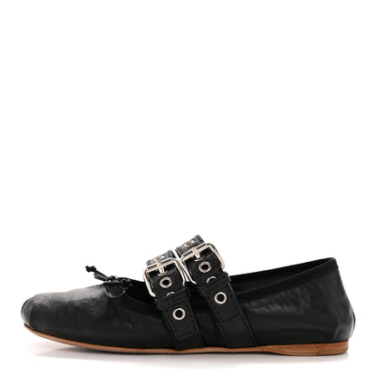 Miu Miu Nappa Vitello Nevada Double Buckle Ballerina Flats 36.5 Black 1 of 11