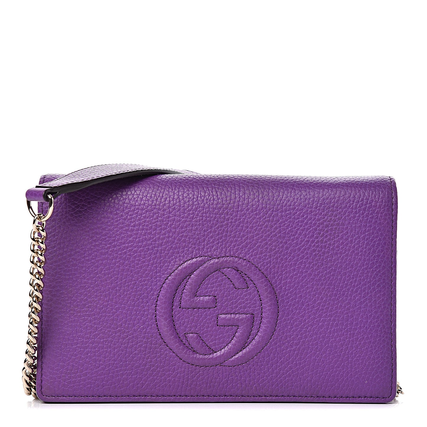 Pebbled Calfskin Soho Wallet on Chain Shine Purple