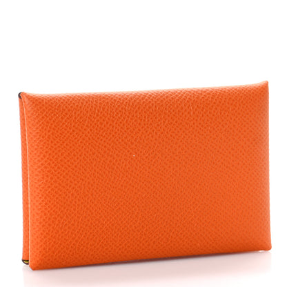 Hermes Epsom Verso Calvi Card Case Orange Lime 3 of 9