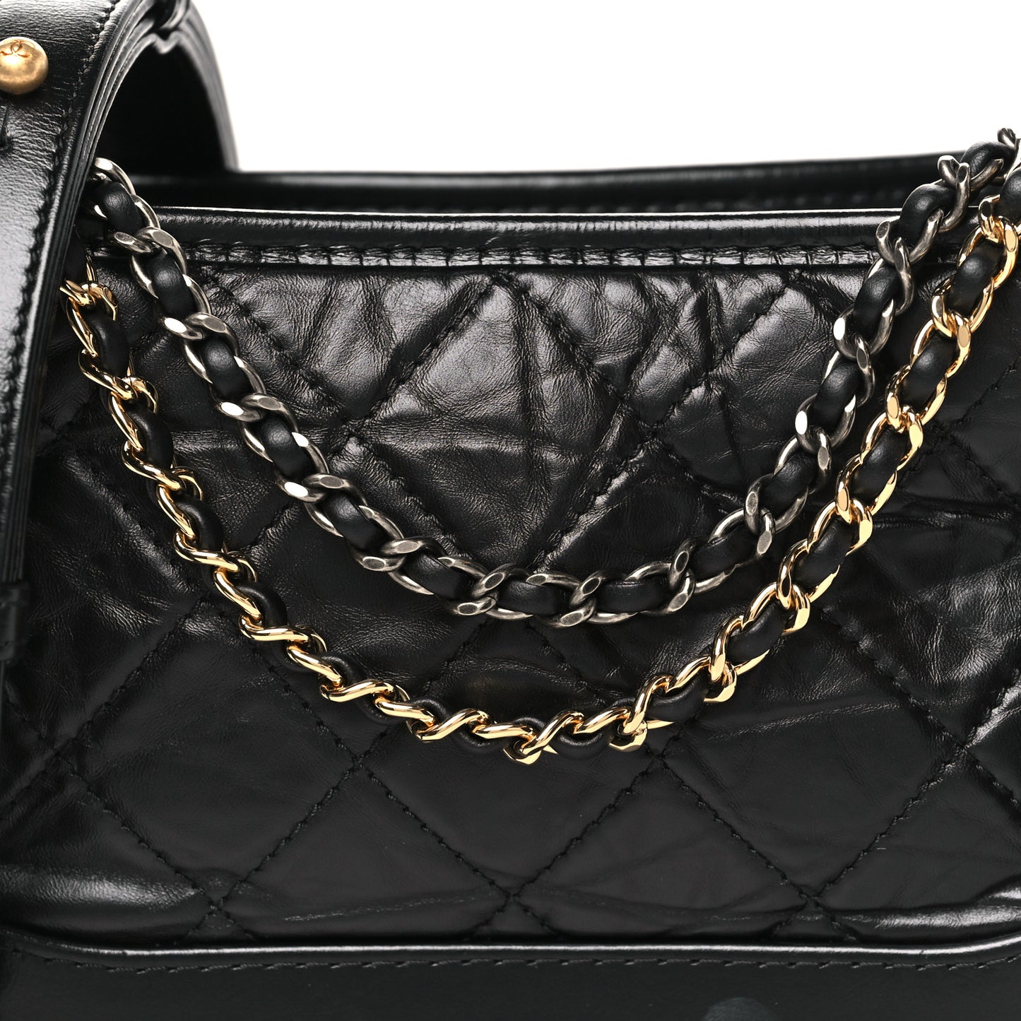 Aged Calfskin Quilted Small Gabrielle Hobo Black