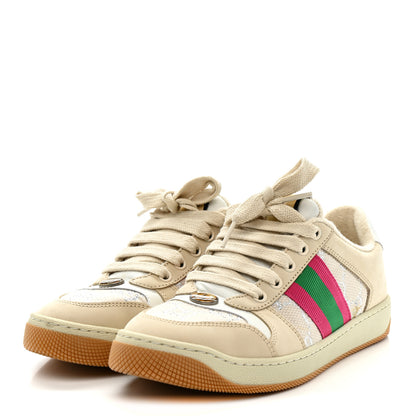 Gucci Lame GG Monogram Nubuck Web Screener Sneakers 36 Gardenia Silver Dusty Milk White 4 of 10