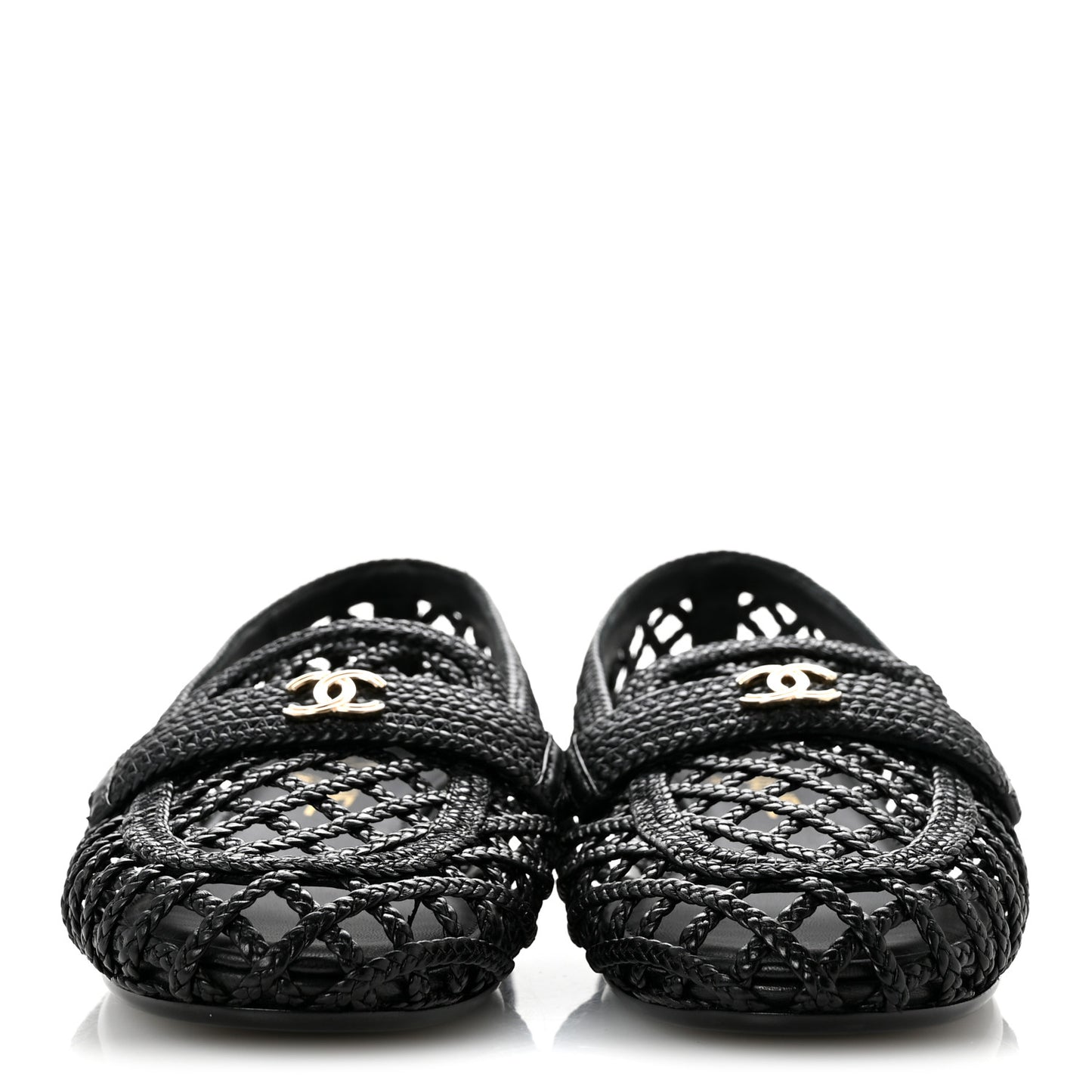 Braided Lambskin CC Mocassin Loafers 39 Black