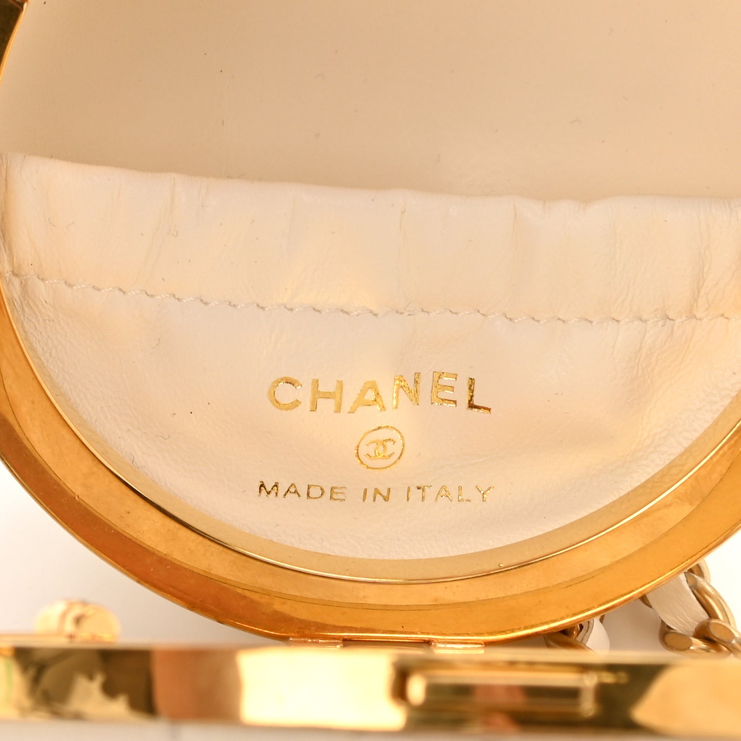 Lambskin Quilted Sphere Minaudiere Chain Clutch White