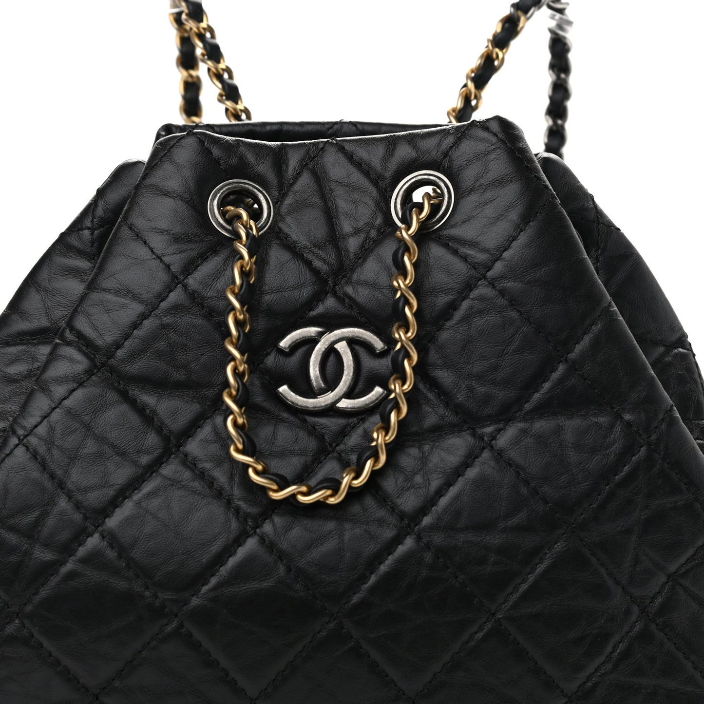 Aged Calfskin Quilted Small Gabrielle Backpack Black