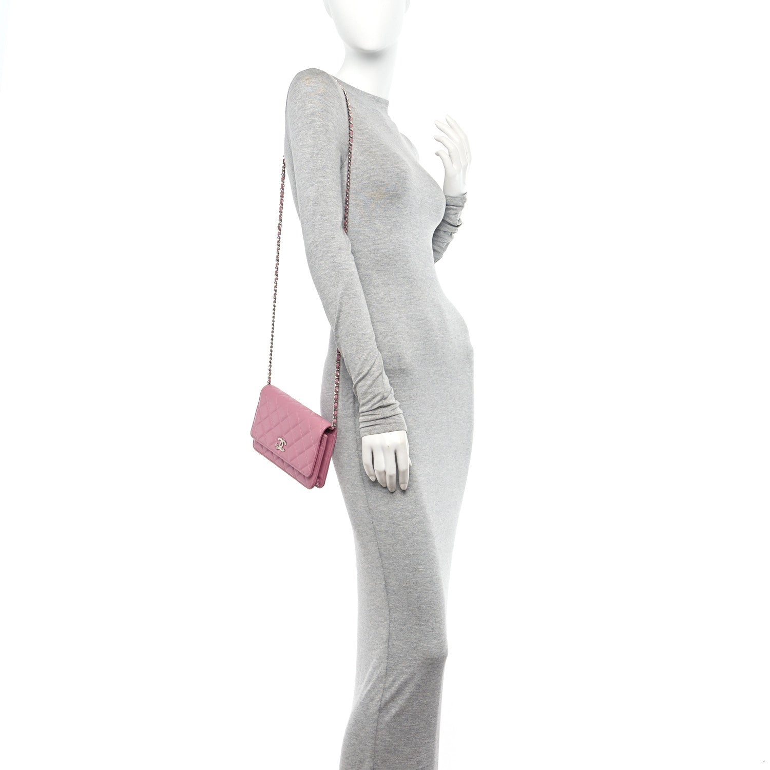 Chanel Lambskin Quilted Crystal Star Wallet On Chain WOC Pink 2 of 12