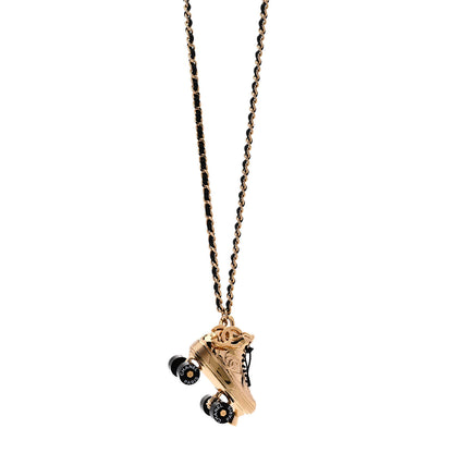 Chanel Metal Lambskin CC Rollerskate Necklace Gold Black 1 of 6