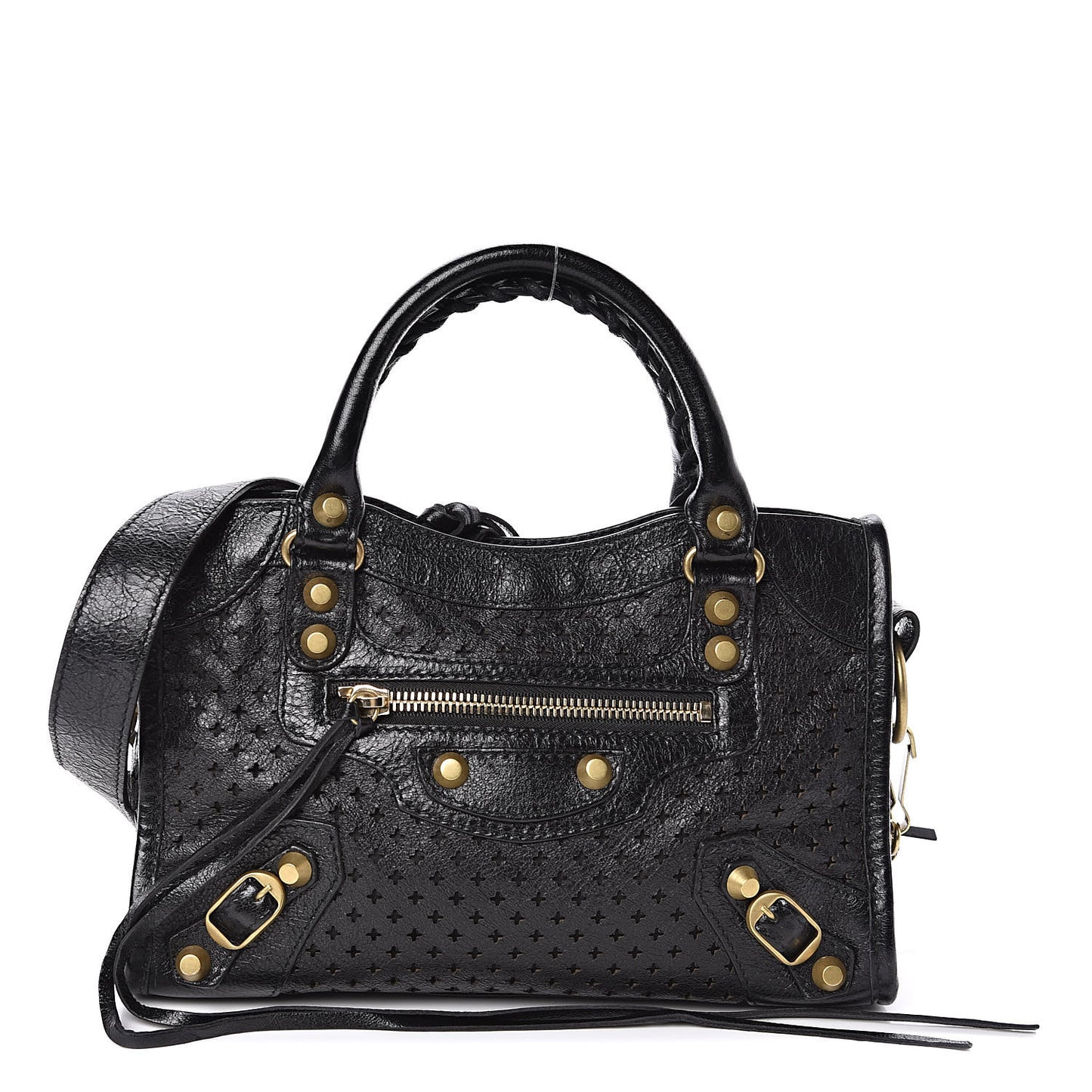 Agneau Stadio Laser Cut Cross Classic Gold Hardware Mini City Black