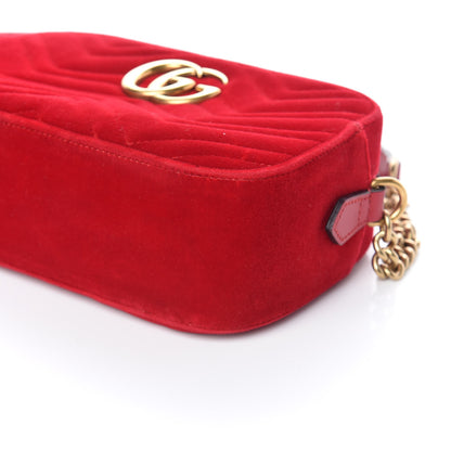 Gucci Velvet Matelasse Small GG Marmont Chain Shoulder Bag Hibiscus Red 9 of 10
