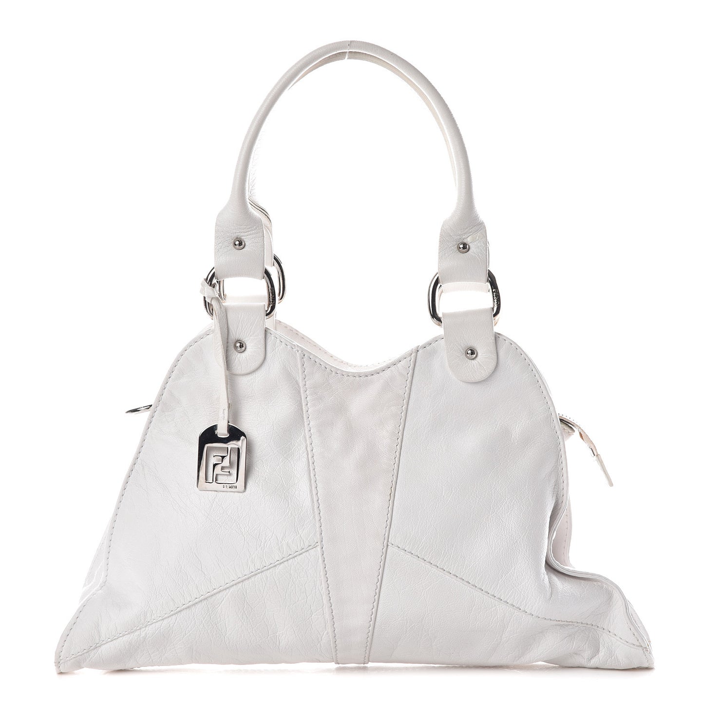 Laminated Calfskin Small Devil Trapezio Tote White