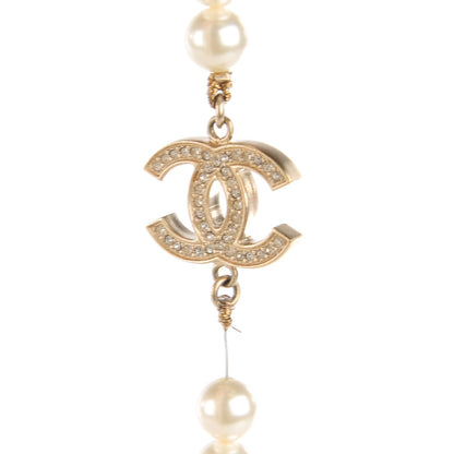 Chanel Pearl Crystal CC Double Strand Necklace Silver 5 of 7