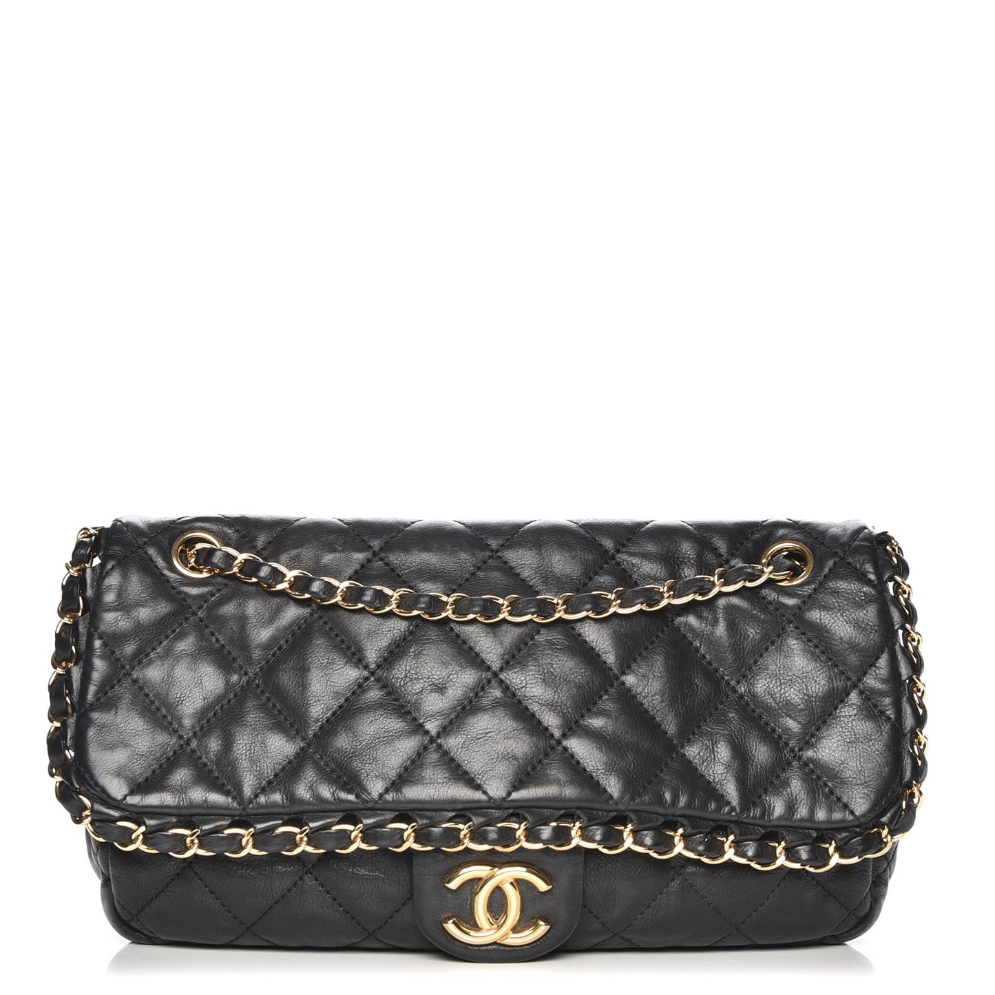 Calfskin Quilted Medium Chain Me Flap Black