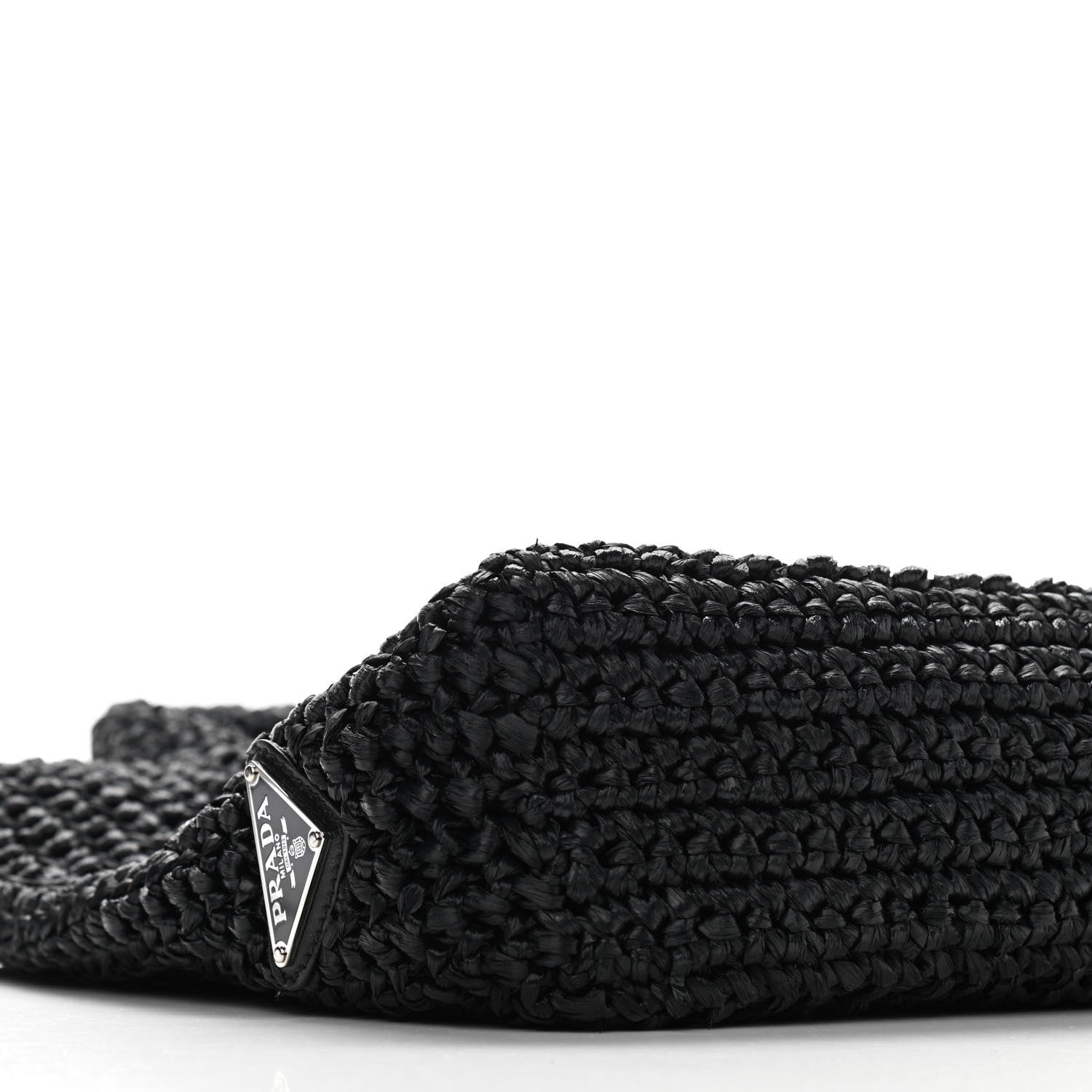 Prada Yarn Raffia Effect Crochet Small Logo Tote Black 4 of 10