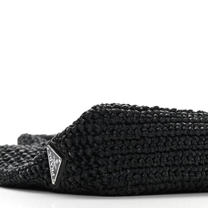 Prada Yarn Raffia Effect Crochet Small Logo Tote Black 4 of 10