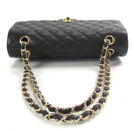 Caviar Quilted Medium Double Flap Black