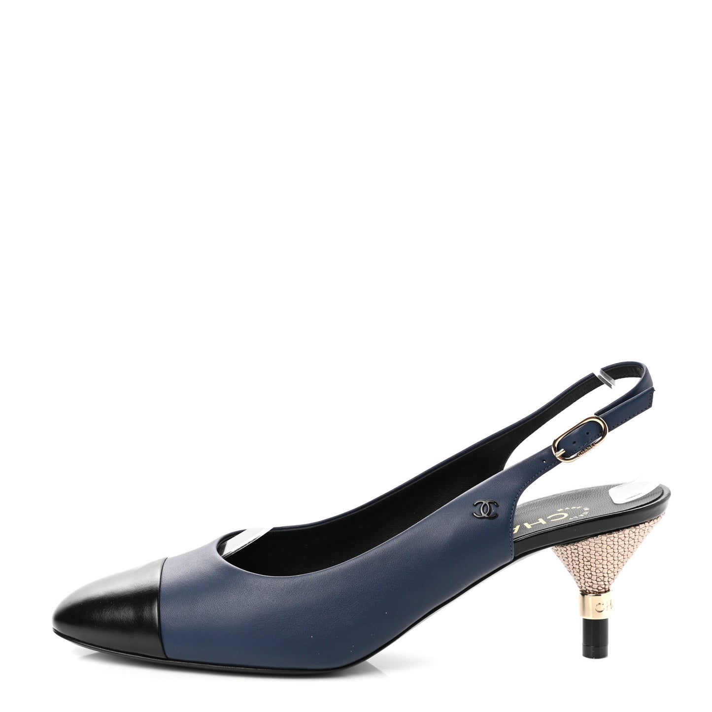 Crumpled Calfskin Cap Slingback Pumps 40 Navy Black