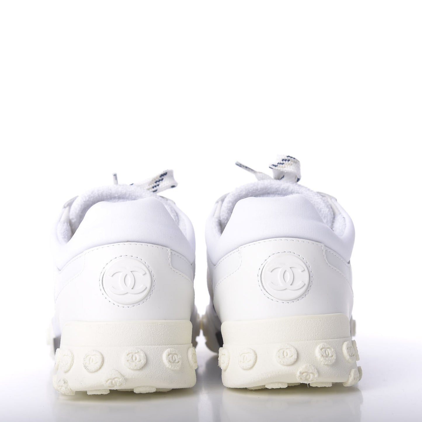 Calfskin Mesh Lycra Womens Logo Sneakers 38 White