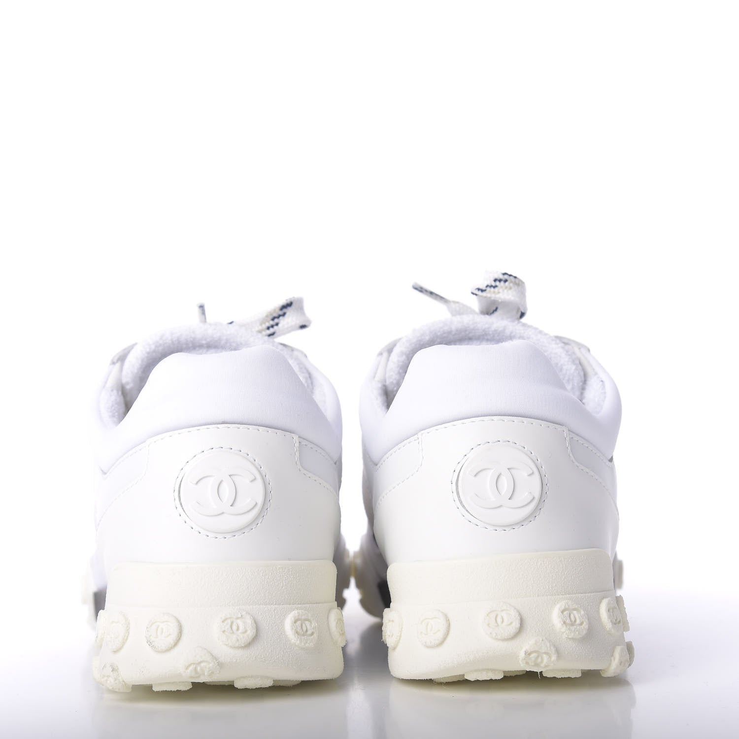 Chanel Calfskin Mesh Lycra Womens Logo Sneakers 38 White 7 of 10