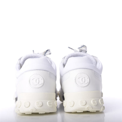 Chanel Calfskin Mesh Lycra Womens Logo Sneakers 38 White 7 of 10