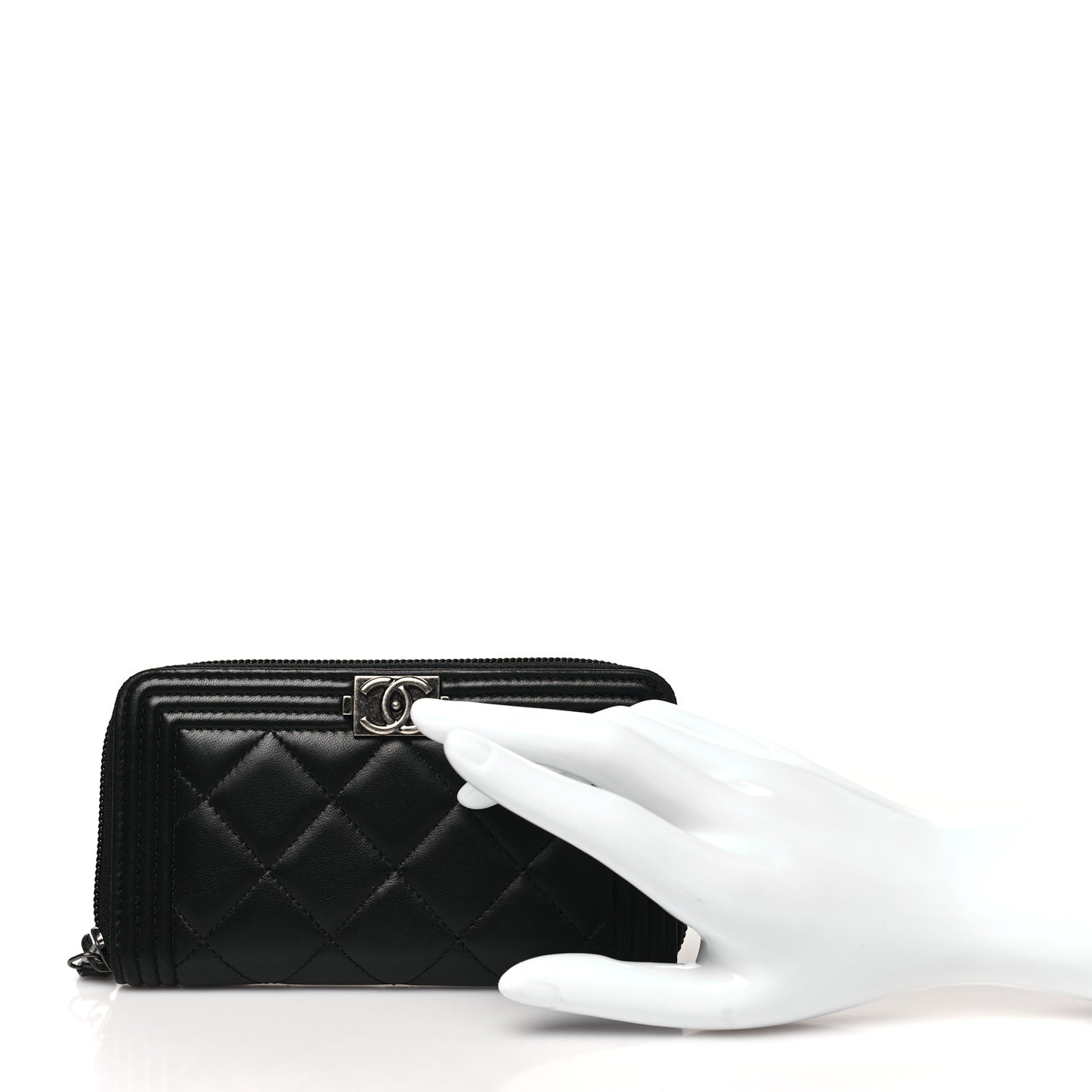 Lambskin Quilted Small Boy Zip Around Wallet Black