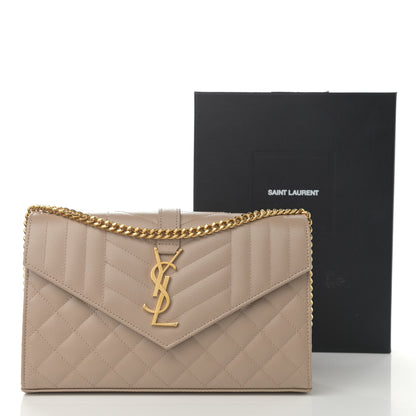 Saint Laurent Grain De Poudre Mixed Matelasse Triquilt Monogram Chain Wallet Dark Beige 11 of 11