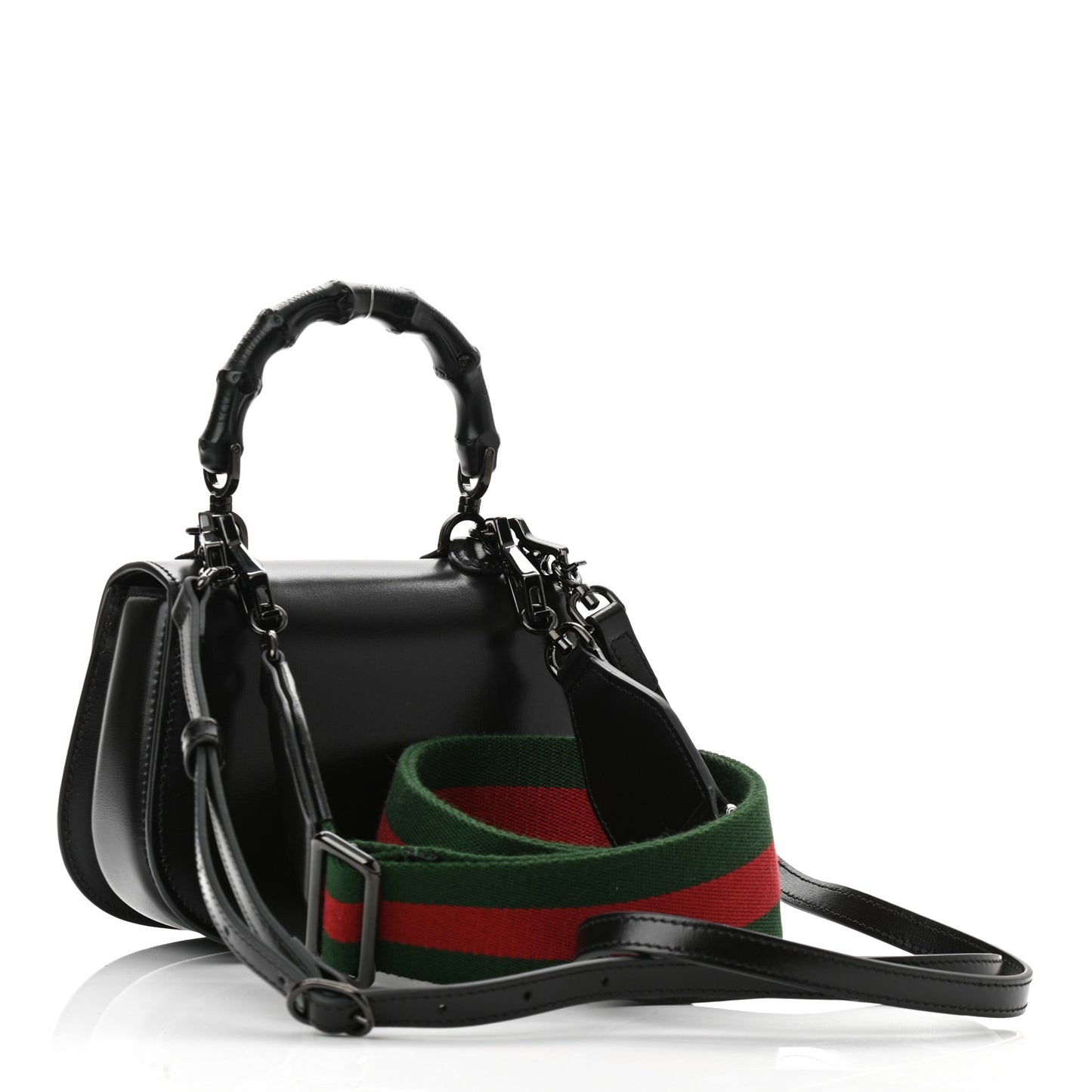 Boarded Dyana Lux Calfskin Web Monochrome Mini Bamboo 1947 Top Handle Bag Black