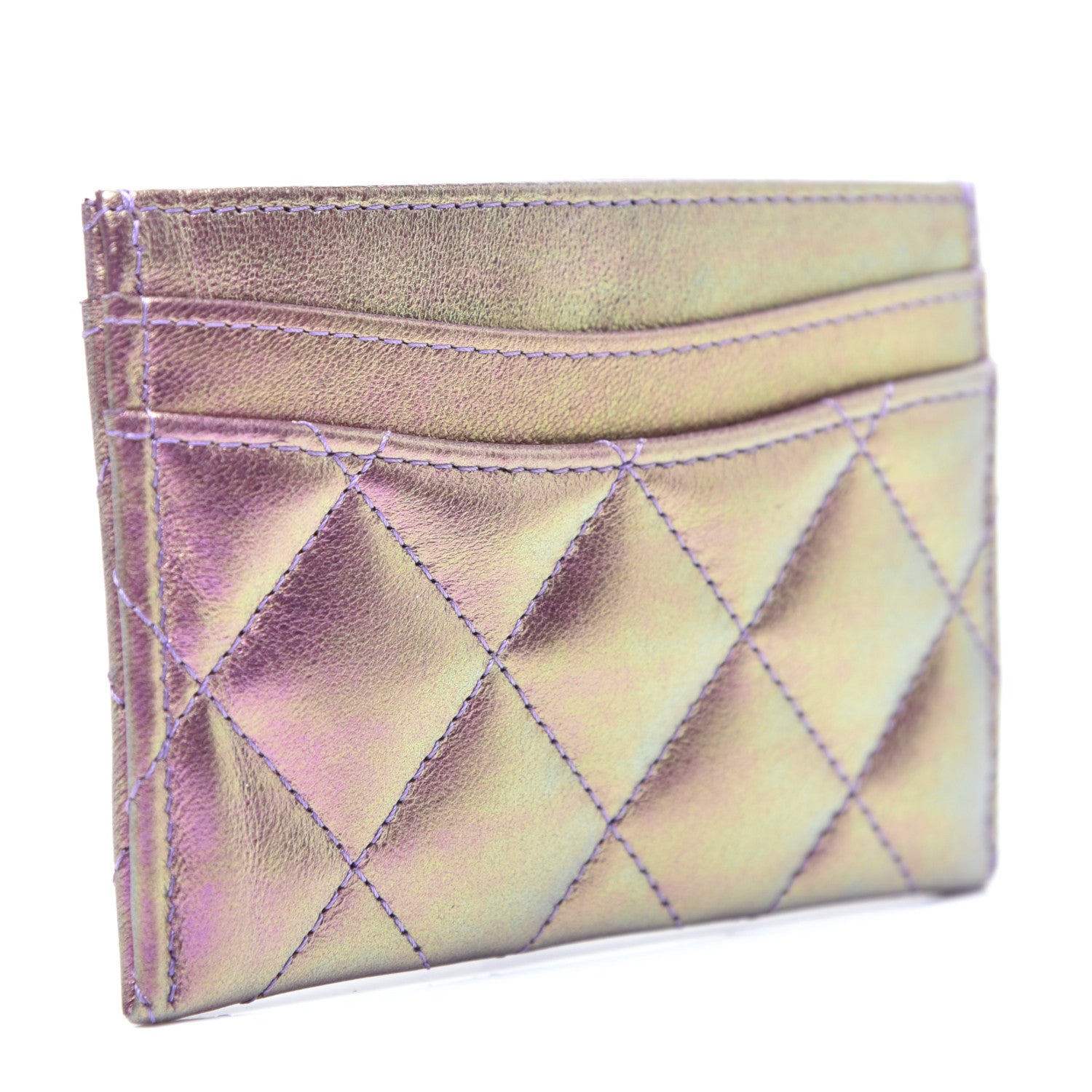 Chanel Iridescent Lambskin Quilted Card Holder Purple 3 of 12