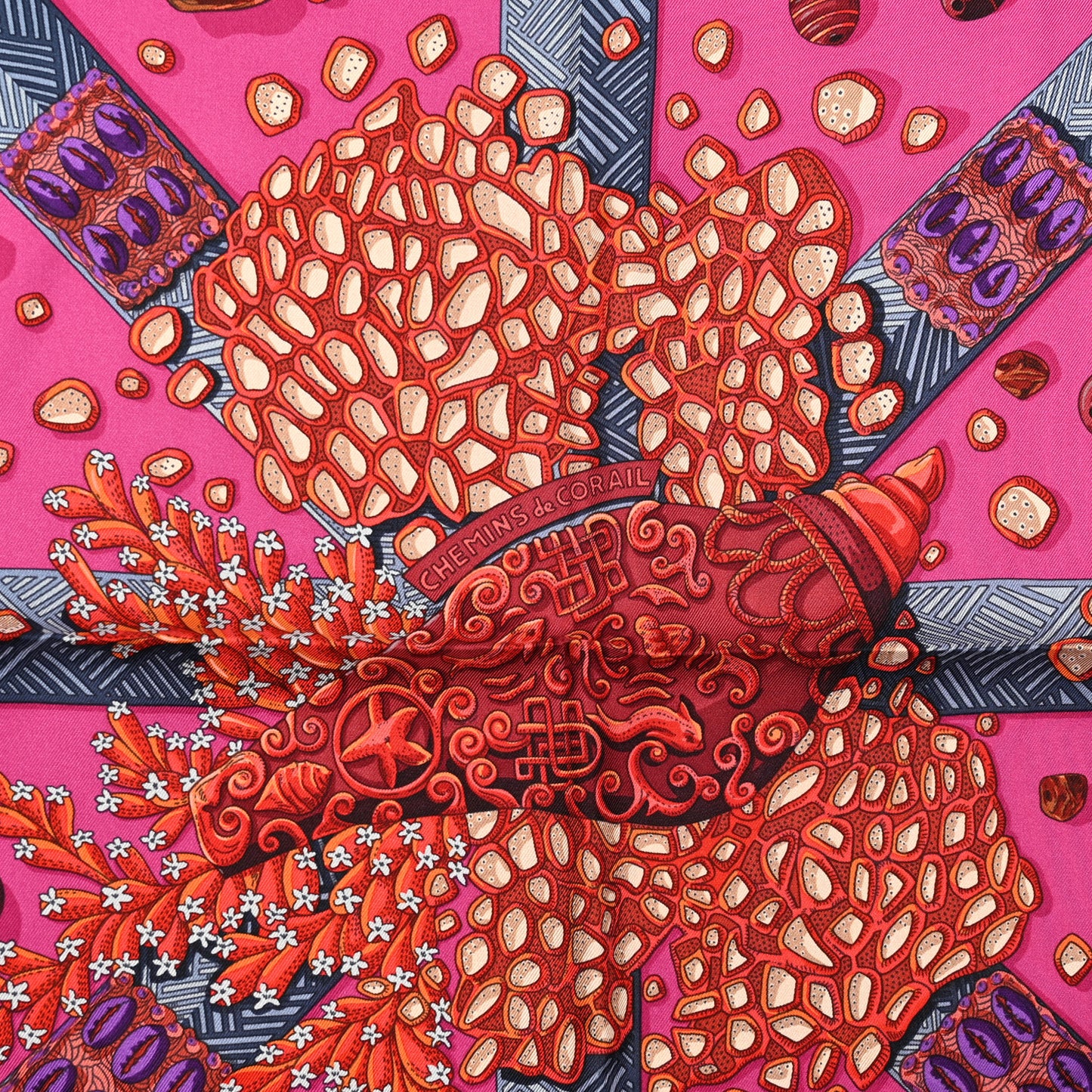 Silk Chemins De Corail Scarf 90 Fuchsia Gris Bordeaux