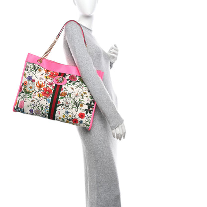 Gucci Canvas Flora Large Rajah Chain Tote White Multicolor Fuxia Fluo 2 of 16