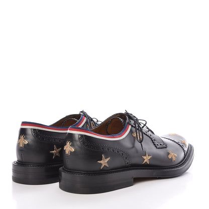 Gucci Calfskin Bee Star Embroidered Mens Captoe Derby Loafers 8 Black 4 of 7