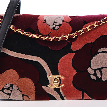 Chanel Velvet Lambskin Camellia Flap Black Burgundy 7 of 10