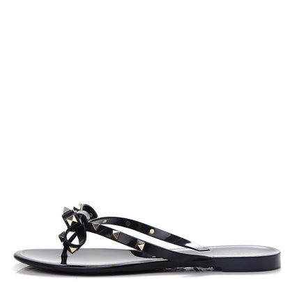 Valentino Garavani PVC Jelly Rockstud Bow Thong Sandals 39 Black 1 of 10