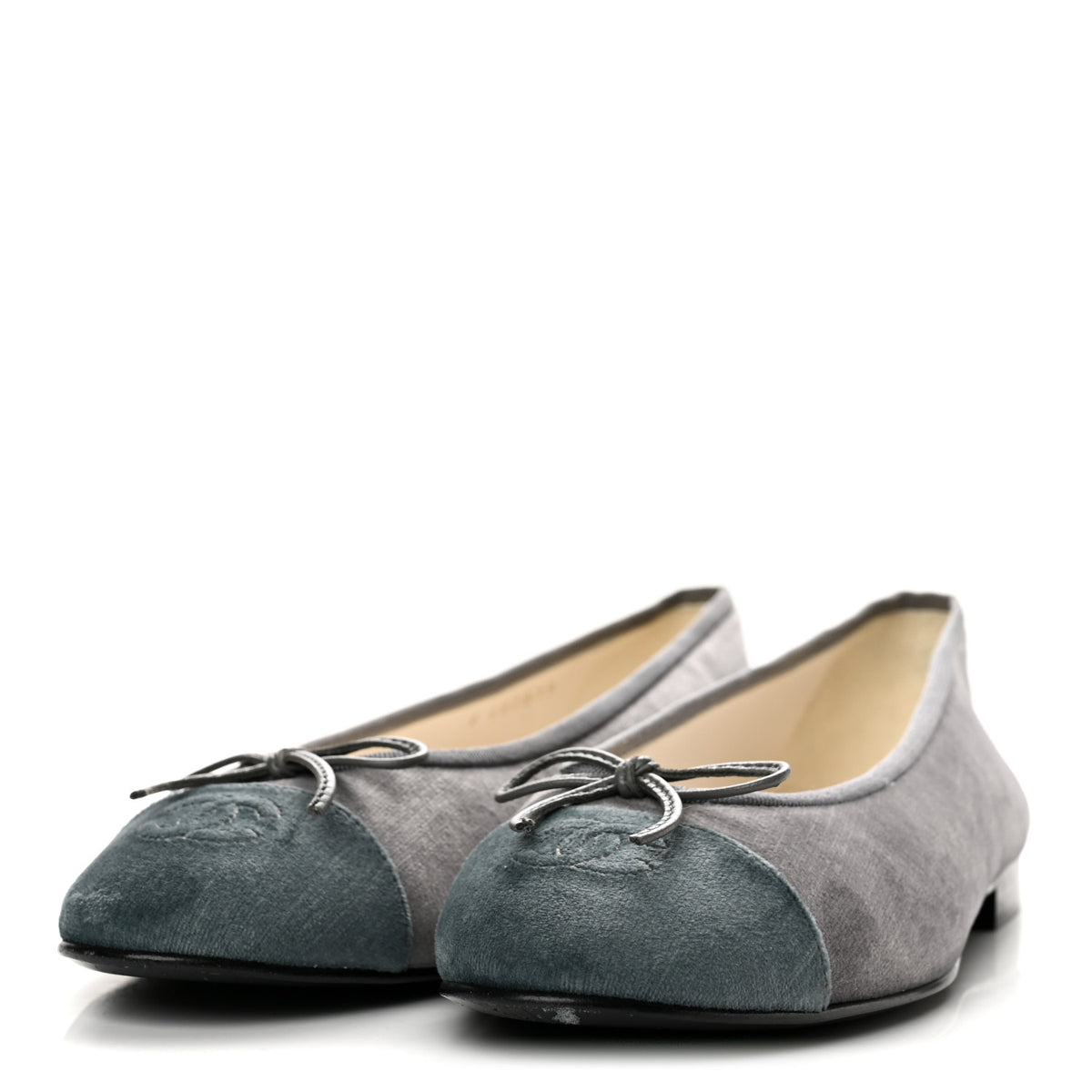 Chanel Velvet Cap Toe Ballerina Flats 39.5 Grey Green 4 of 11