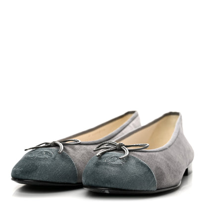 Chanel Velvet Cap Toe Ballerina Flats 39.5 Grey Green 4 of 11