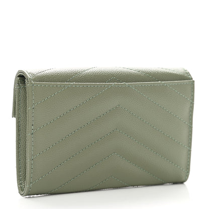 Saint Laurent Grain De Poudre Matelasse Chevron Small Monogram Envelope Wallet Light Sage 3 of 8