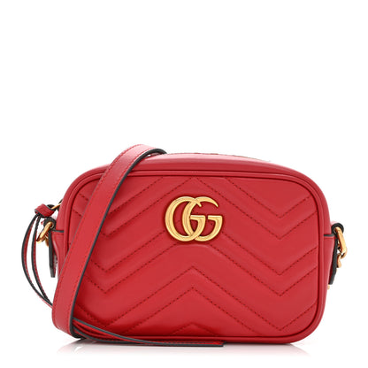 Gucci Calfskin Matelasse Mini GG Marmont Chain Shoulder Bag Hibiscus Red 1 of 10