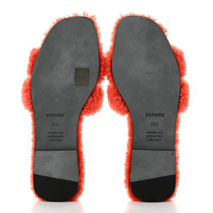 Hermes Woolskin Oran Sandals 38.5 Orange 5 of 7
