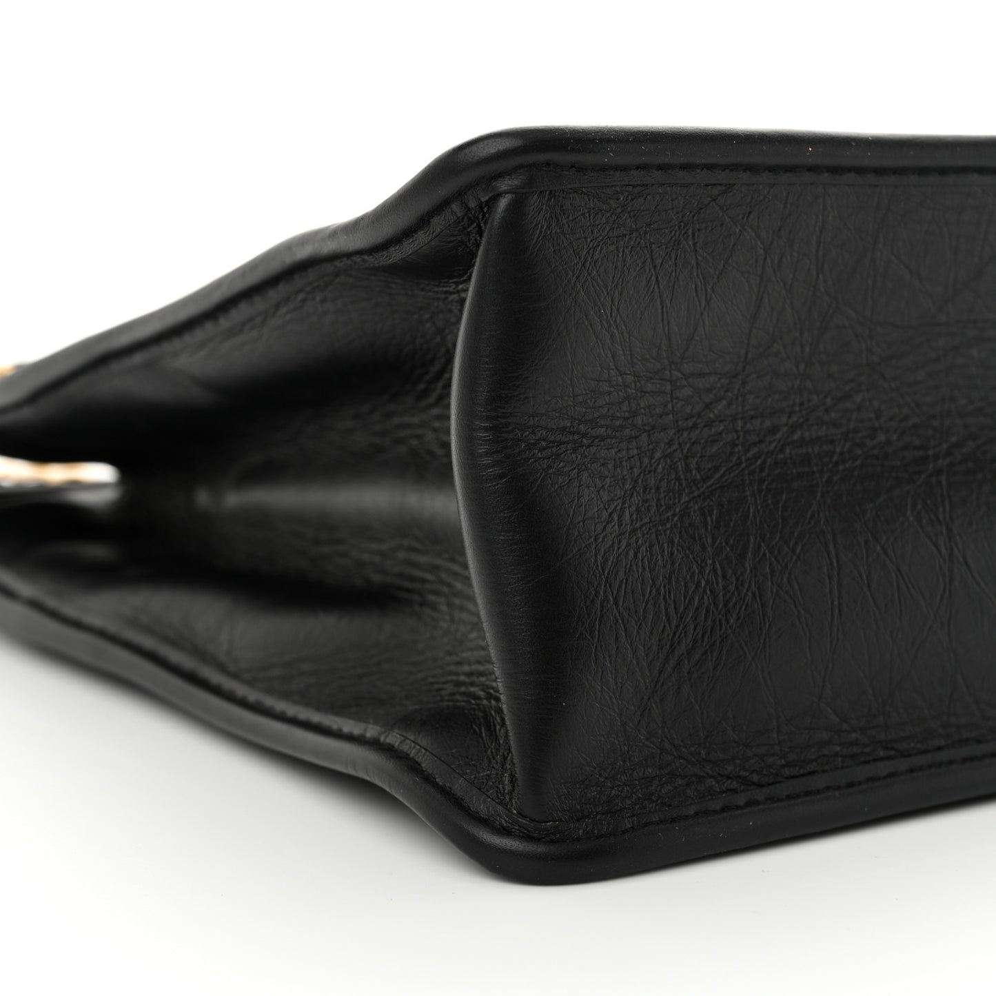 Aged Calfskin Quilted Graphic Catch Shopping Bag Black