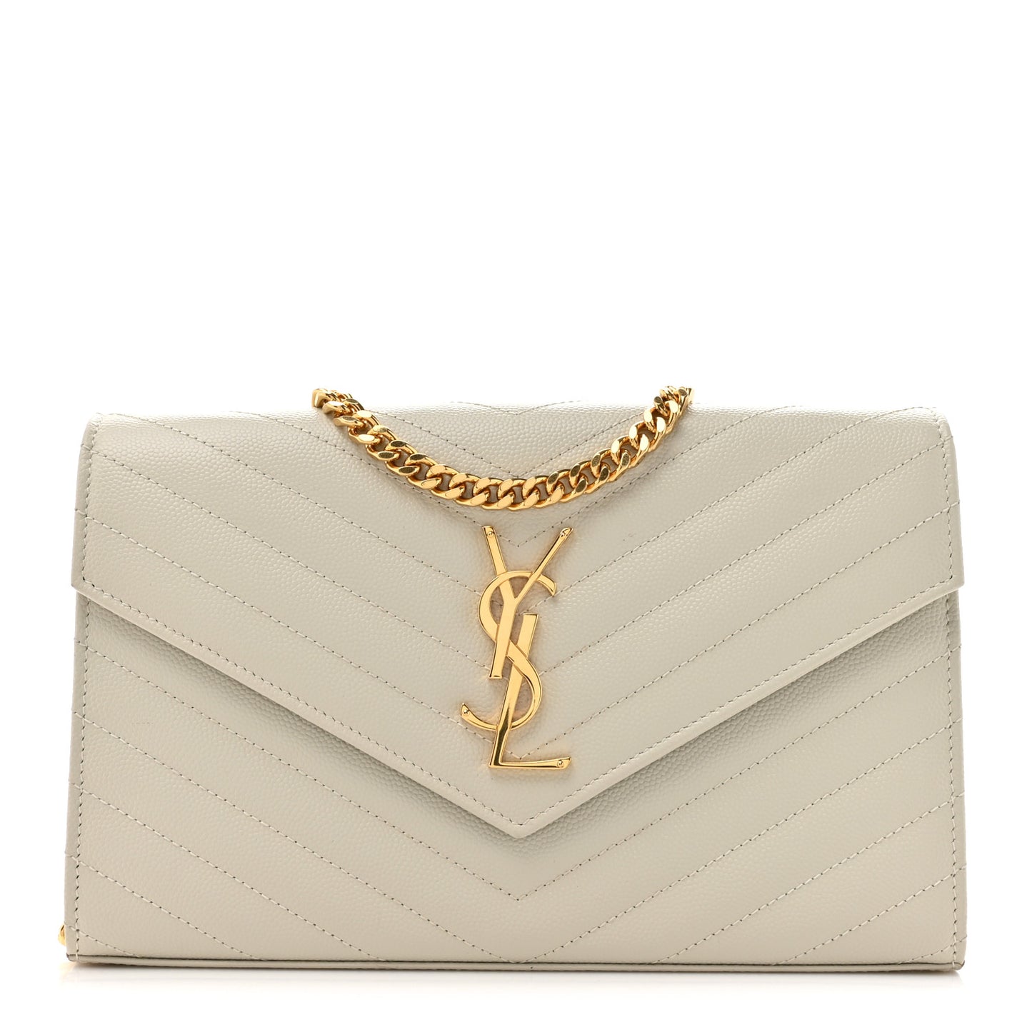 Grain De Poudre Matelasse Chevron Monogram Chain Wallet Crema Soft