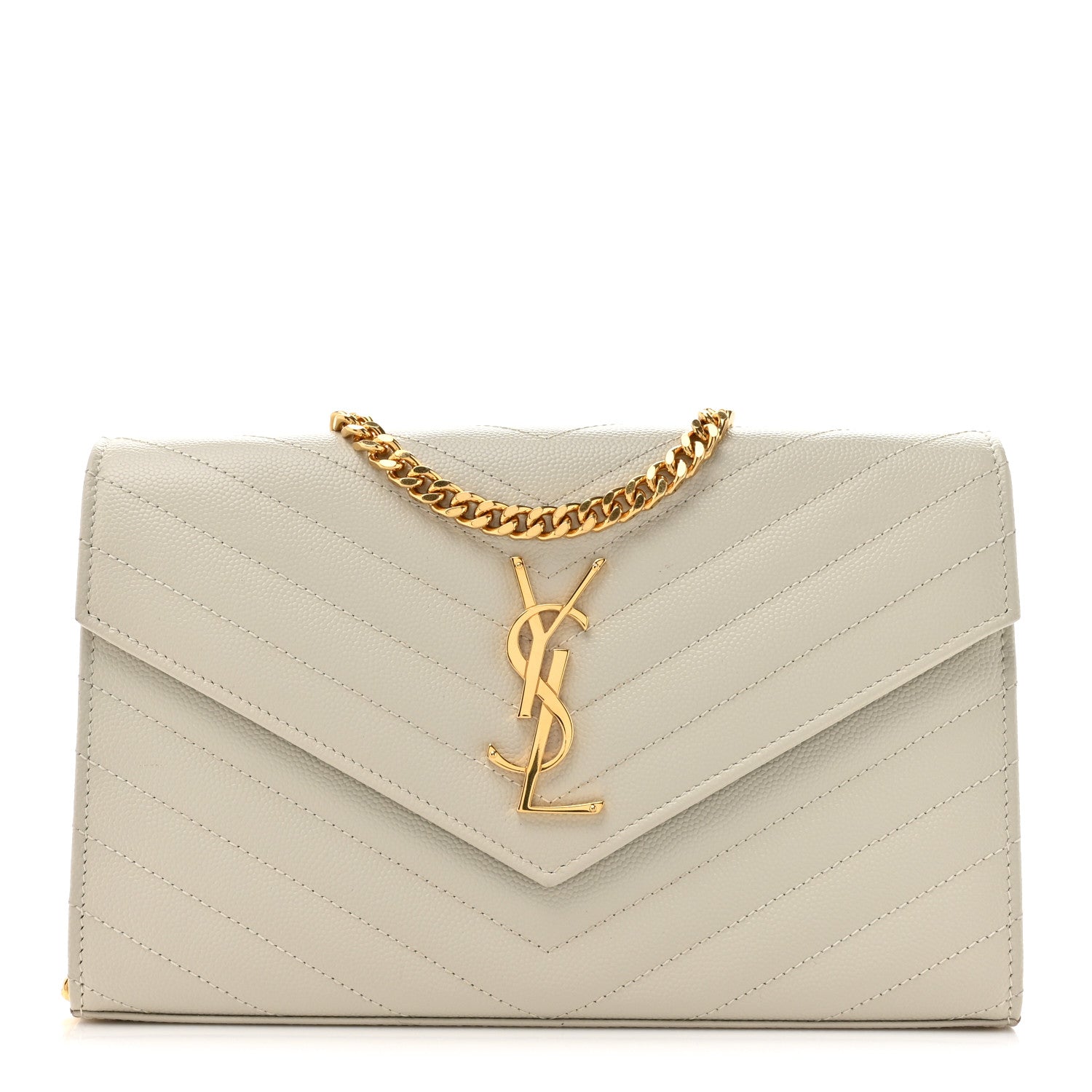 Saint Laurent Grain De Poudre Matelasse Chevron Monogram Chain Wallet Crema Soft 1 of 15